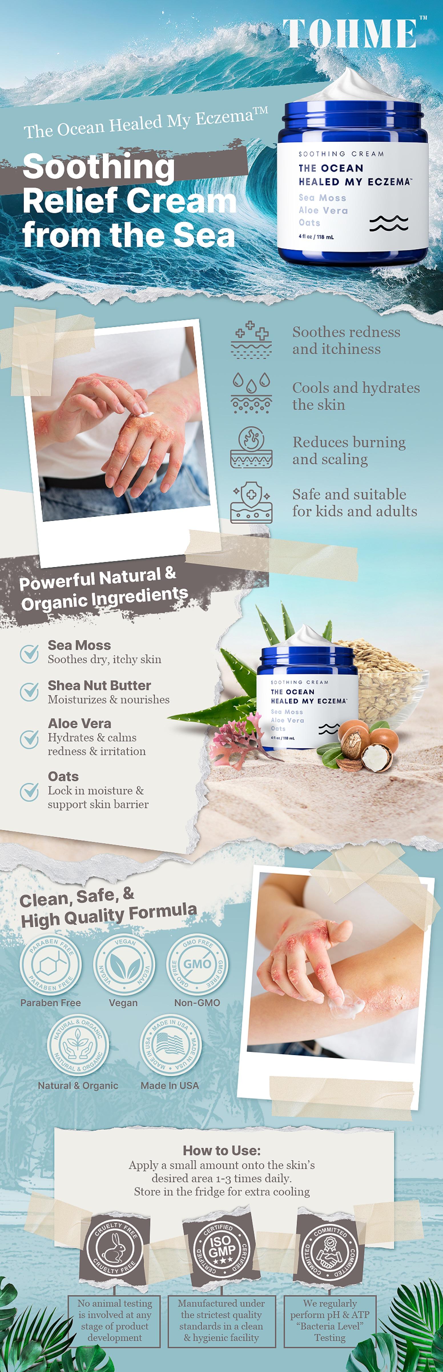 Natural Soothing Cream with Sea Moss & Oats - Eczema & Psoriasis Relief - Ocean Minerals - for Sensitive Skin - Hydrating Eczema Cream for Dry Skin