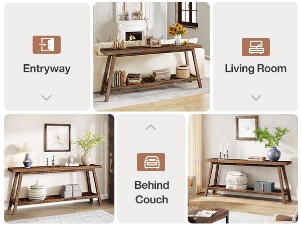 Tribesigns Farmhouse Console Table, 70.9" Entryway Table 2-Tier Sofa Table