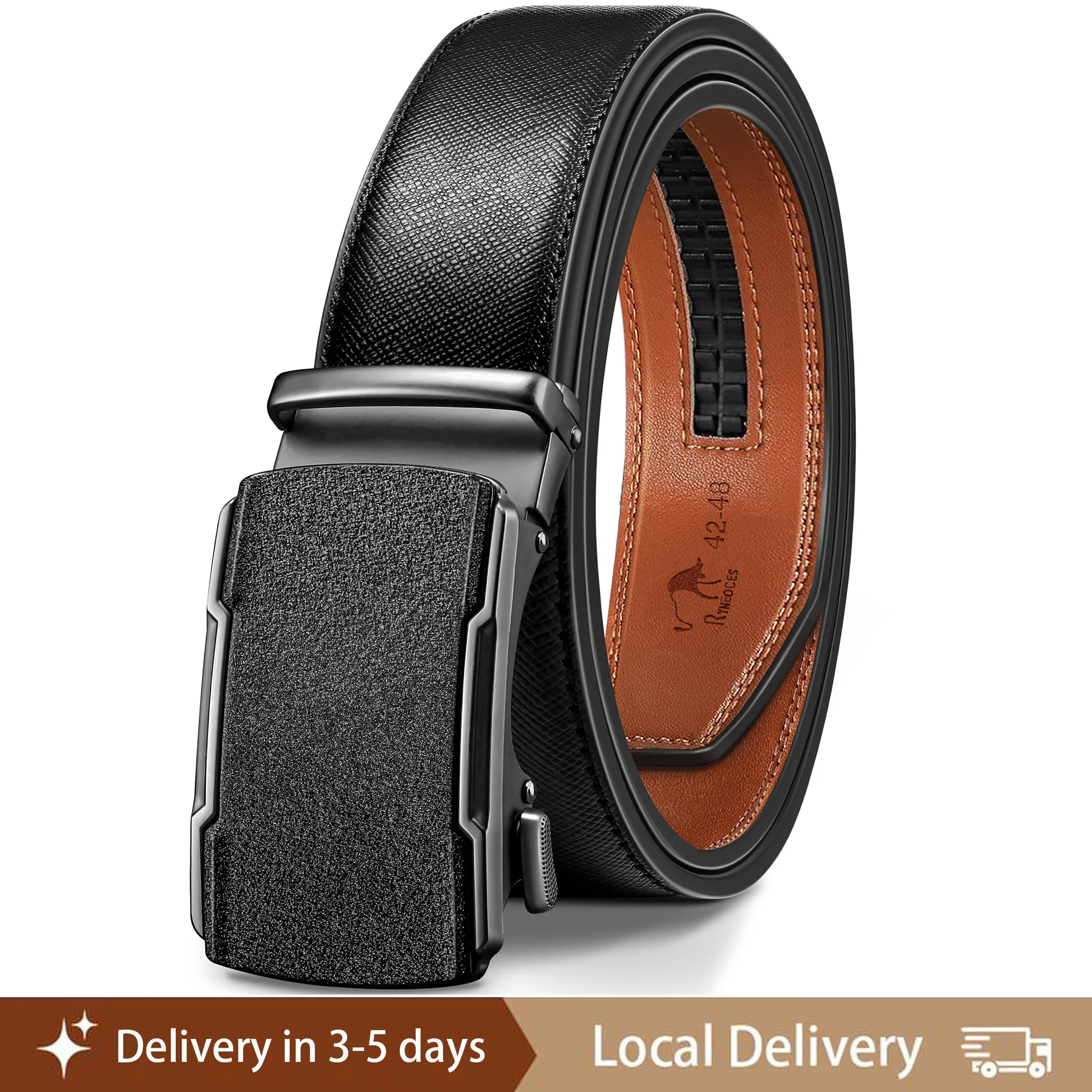 RYNEOCES Men's Ratchet Belt, Modern Genuine Leather with Adjustable Automatic Buckle, Matte Finish for Dress and Casual Wear, Cool Gifts for Guys, Mens Gifts, Men's Accessories, Gifts For Him