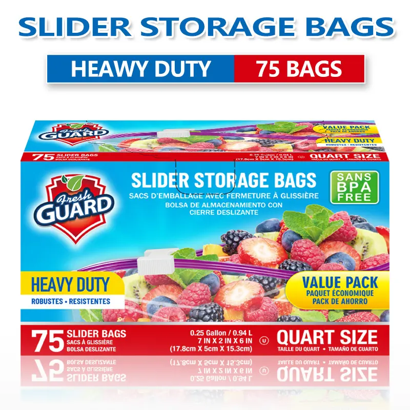 Heavy Duty Zipper Seal Slider Storage Bags, Multi-Size Anti-Leak Resealable Food Containers (0.25gal, 75/40/20 Count) – Kitchen Organizers for Fruit, Meat, Anti-Leak Food Containers