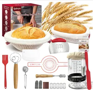 Sourdough Bread Baking Supplies, Sourdough Starter Kit with Cotton Rope Oval & Round Bread Proofing Basket and Sourdough Starter Jar, Artisan Bread Making Kit Ideal Gift for Bakers, Women Wife Mom