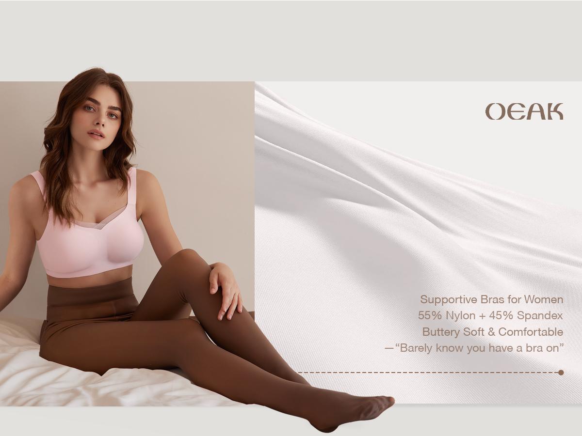 OEAK Women V Neck Crossover Mesh Wide-strap Seamless Jelly Bras Comfortable Bralette Soft Tshirt Bra No Underwire Push Up Everyday Bras