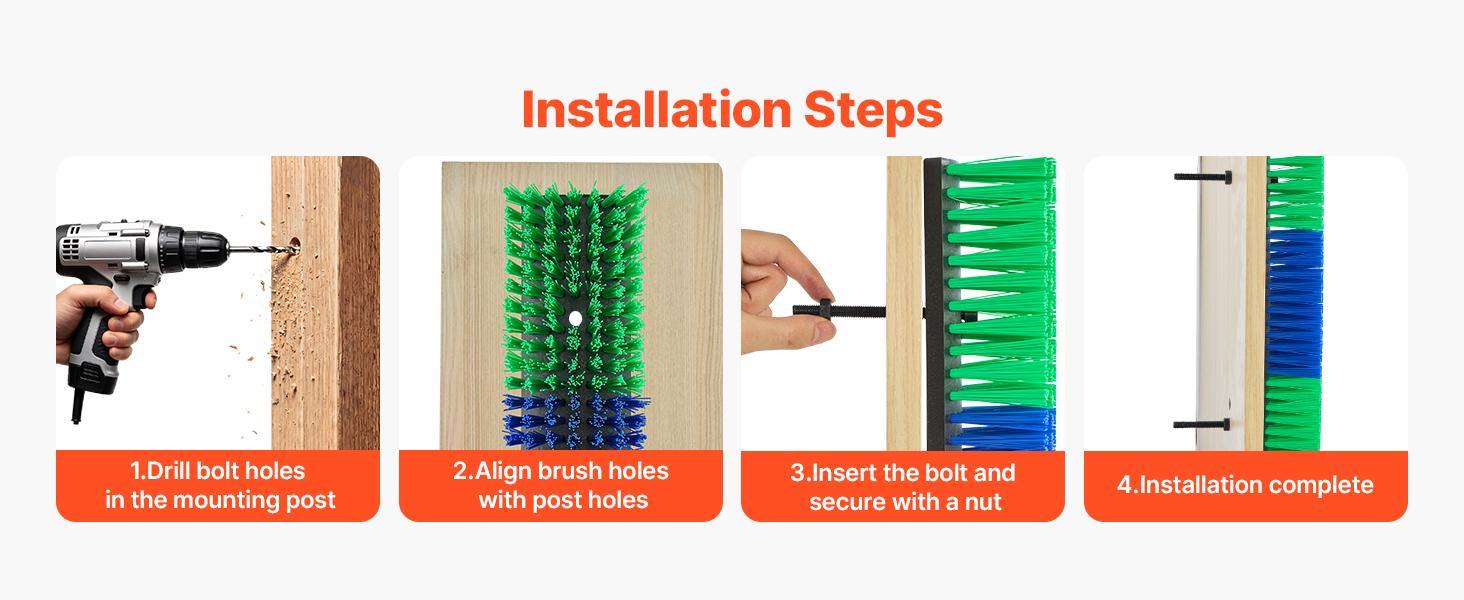 VEVOR Functional PBT Plastic Livestock Scratching Brush Set, 4PCS Adjustable Height Goat Scratcher Posts with 16 Screws, 16.9"x3.9" Large Animal Itching Relief Grooming Tools (Green & Blue)#BackToSchool