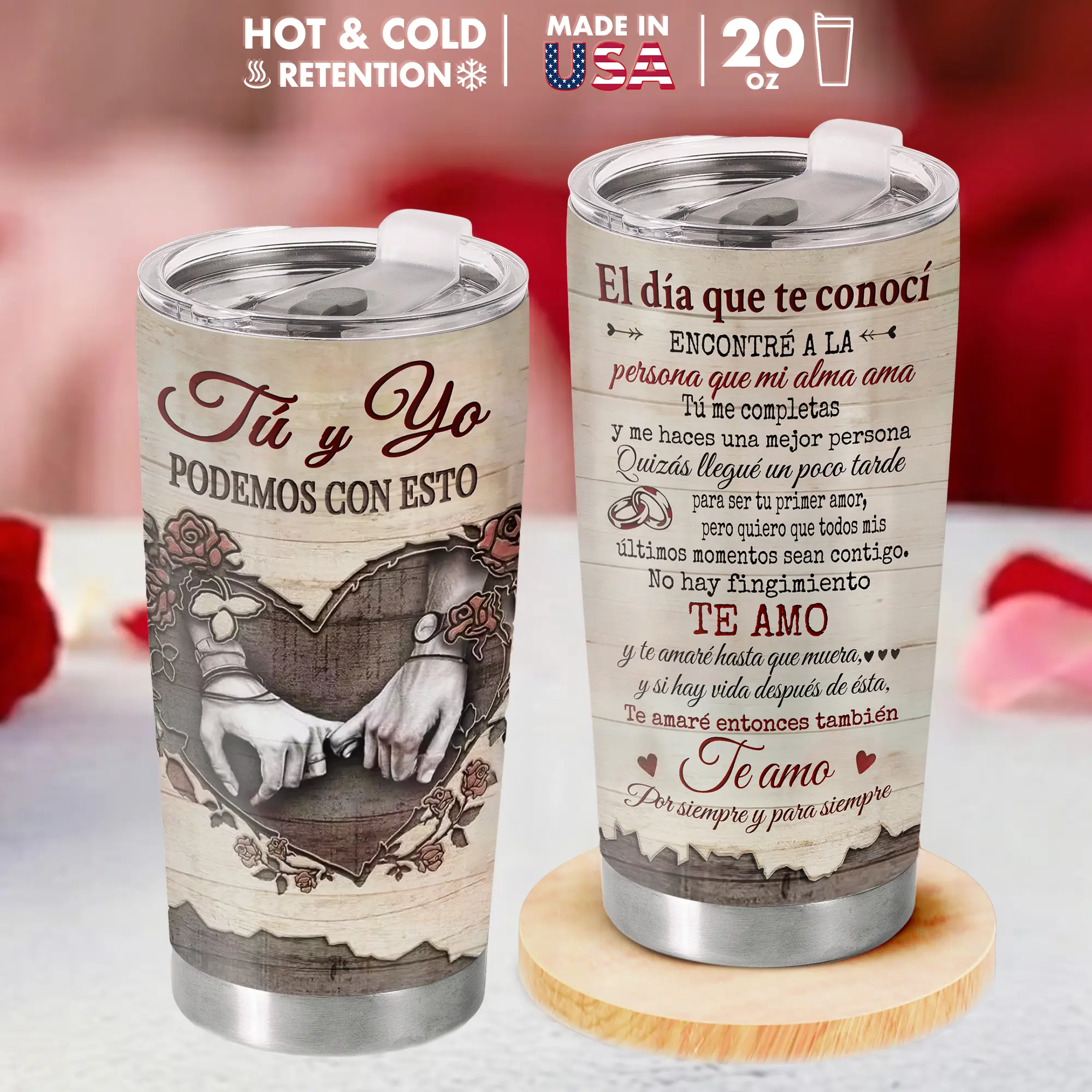 SMS - “Tú & Yo” Vaso Térmico de 20 oz – Hecho en EE. UU., Regalo de Aniversario para Él o Ella, Taza de Amor para Esposo y Esposa, Vaso Especial para Parejas y Momentos Inolvidables