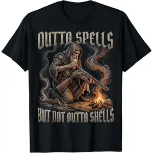 100% Cotton Wizard Outta Spells But Not Outta Shells RPG Gaming Fan T-Shirt