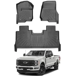 Canvcle Floor Mats for 2017-2025 2026 Ford F250/F350/F450 Super Duty Crew Cab Heavy Duty TPE Odorless All Weather Protection Eco-Friendly Durable Anti-Slip Easy Maintenance - Car Accessory