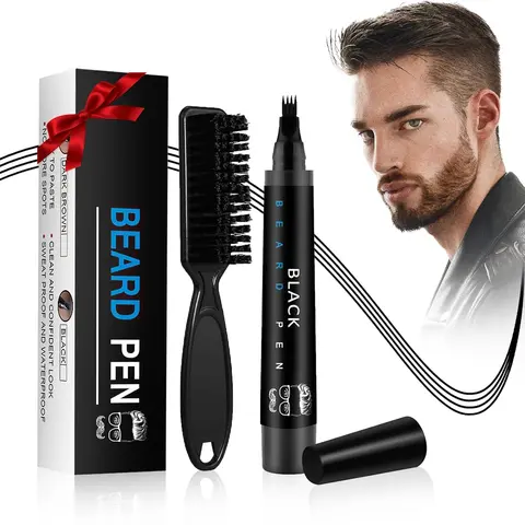 【Father's Day Gift】Men's 1.5g Black Beard Pencil Filler Kit - Alcohol-Free Beard Routine Kit with Aqua Wax, Liquid Color Correction, Mustache Repair & Shaping Brush, Ideal Gift for Dads (Black-2sets)