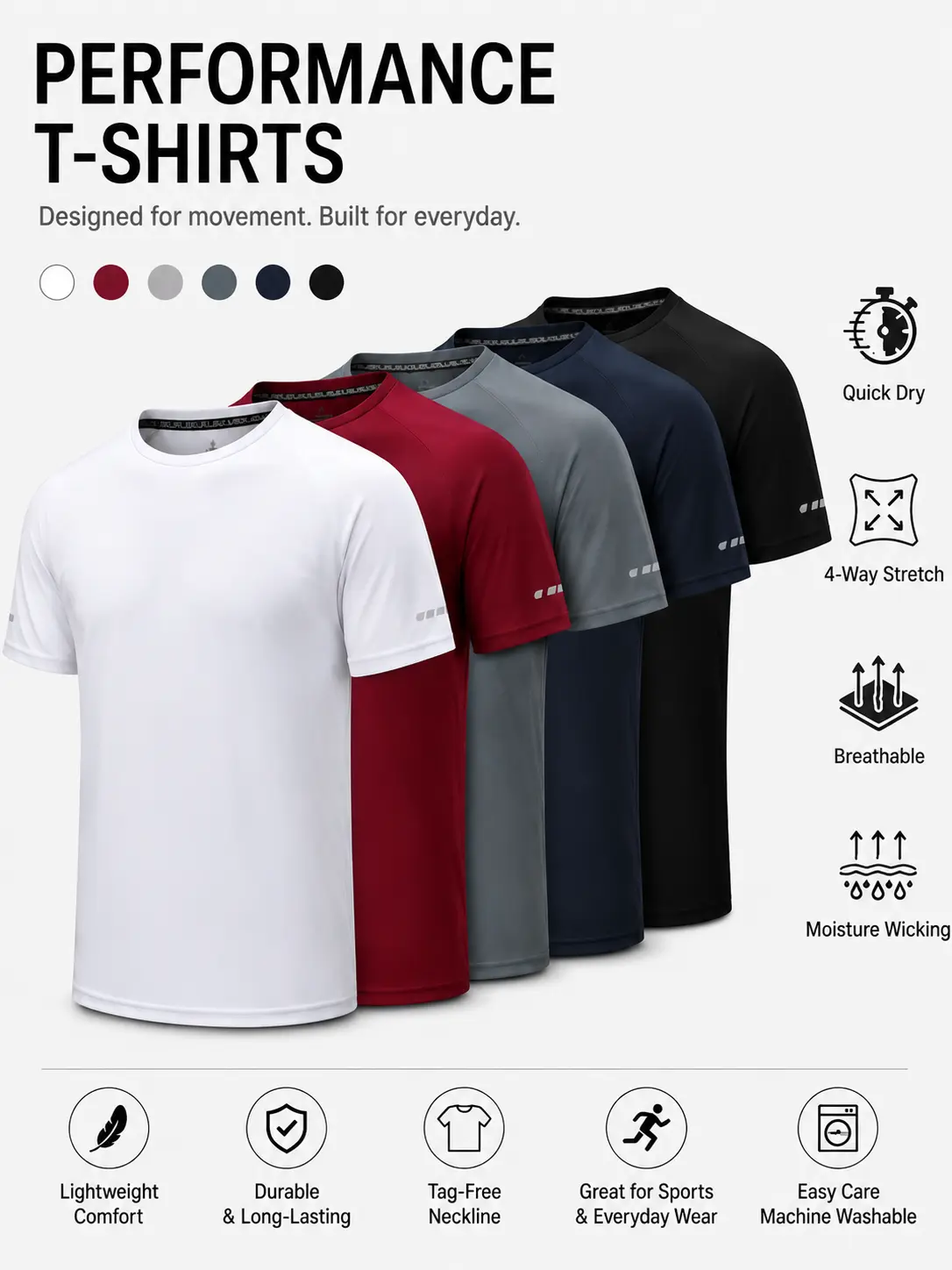 Men's Plain Reflective Short Sleeve Sports Tee - Breathable Fits, Quick-Dry, Lightweight, Flexible Stretch, Moisture Wicking, Cooling, Machine Washable Athletic T-Shirt, Gym Fit T-Shirt, Fitness Clothes Tops, Fitness Training Wear for Gym/Running
