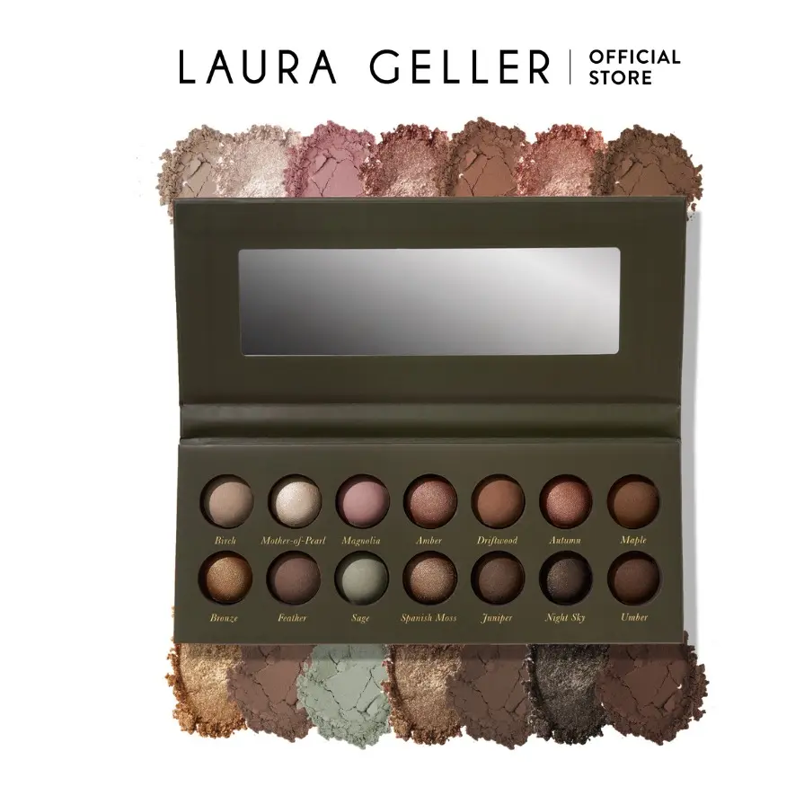 Laura Geller Delectables Baked Eyeshadow Palette Earthy Essentials 14 Matte & Shimmer Shades Cream-to-Powder Formula Long-Lasting Makeup