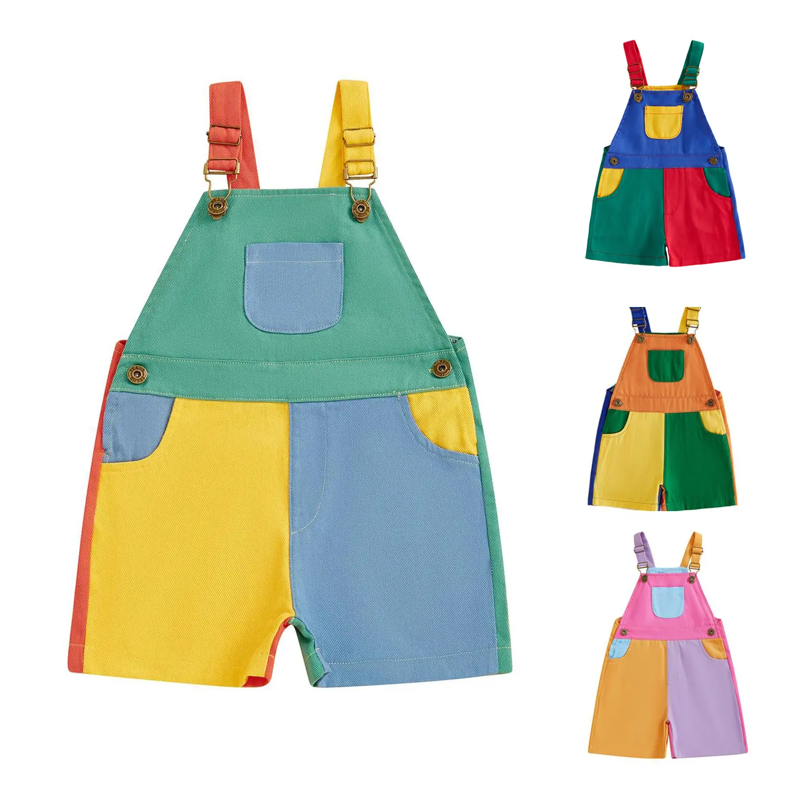 90's Style Toddler Overalls Shorts Babby Boy Girl Suspender Romper Contrast Color Sleeveless Jumpsuit with Adjustble Shoulder Strap #Summervibes,back to school