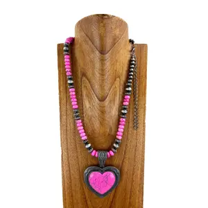 Handcrafted Pink Heart Charm Pendant Necklace