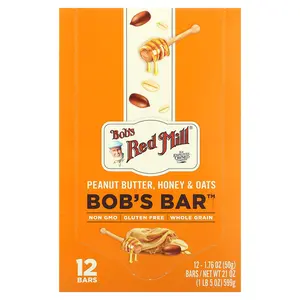 Bob's Red Mill Bob's Bar, Peanut Butter, Honey & Oats , 12 Bars, 1.76 oz (50 g) Each