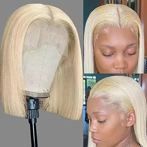 180% Straight Short Bob Wig Human Hair Blonde 613 Colored Lace Front Human Hair Wigs Glueless 13x6 Hd Lace Frontal Wig For Women