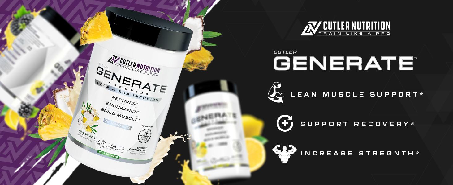 Cutler Nutrition - Generate - BCAA and EAA Amino Acid Recovery and Intra Workout Supplement - Delicious Flavors - 30 Servings Cutler Nutrition - Generate - BCAA and EAA Amino Acid Recovery and Intra Workout Supplement - Delicious Flavors - 30 Servings