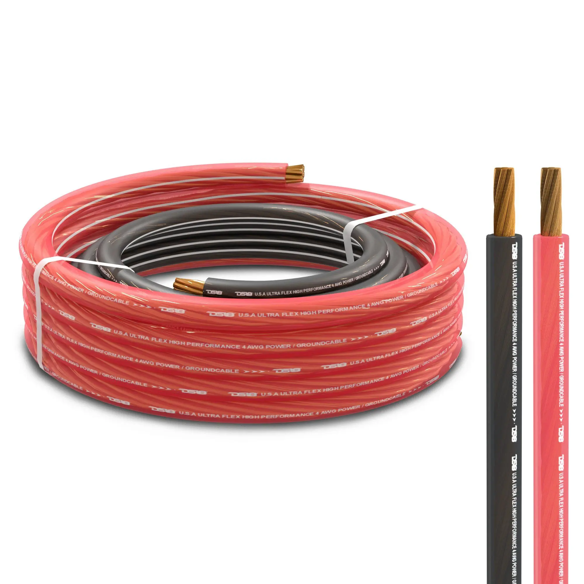 DS18 4-GA Ultra Flex OFC Ground Power Kit for Car Audio Amplifiers - 5 Ft Black Wire, 20 Ft Red Wires