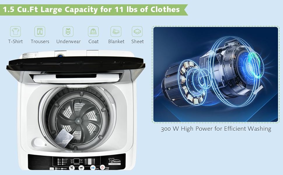 Costway - 11 LBS Full-Automatic Washing Machine,1.5Cu.Ft Portable Laundry Washer with 8 Wash Programs, LED Display, 10 Water Levels, Compact Laundry Washer and Spinner Combo for Apartment Dorm RV Costway - 11 LBS Full-Automatic Washing Machine,1.5Cu.Ft Portable Laundry Washer with 8 Wash Programs, LED Display, 10 Water Levels, Compact Laundry Washer and Spinner Combo for Apartment Dorm RV