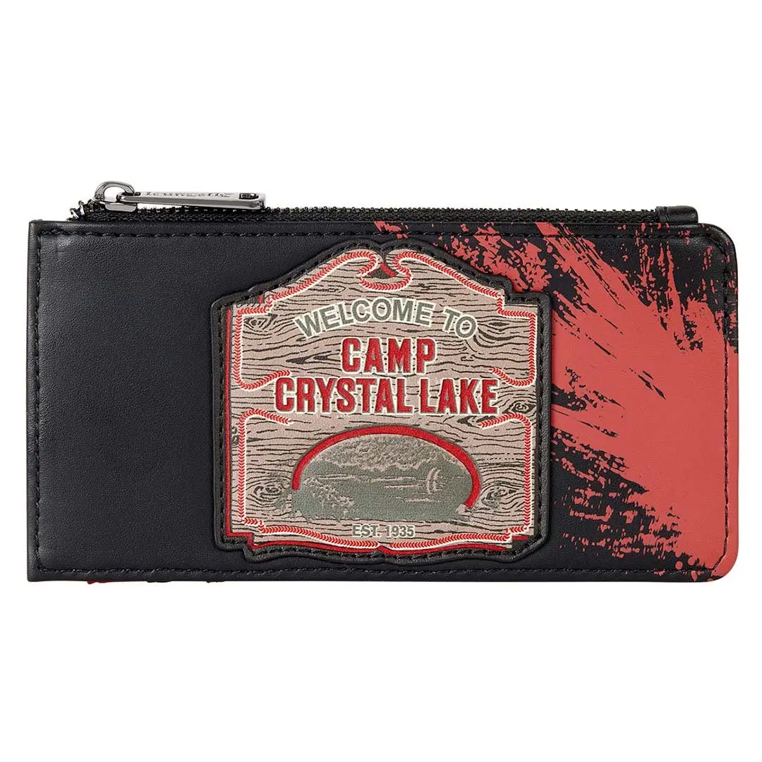 Loungefly Friday the 13th Camp Crystal Lake Graphic Faux Leather Women's Wallet - Multi-Compartment, Multi-Card Slot, Zip Pocket, Appliqué Detail, Lightweight, Casual Wear, Blood Splashes, Long Design, Multi-Card Slot Women's Wallets