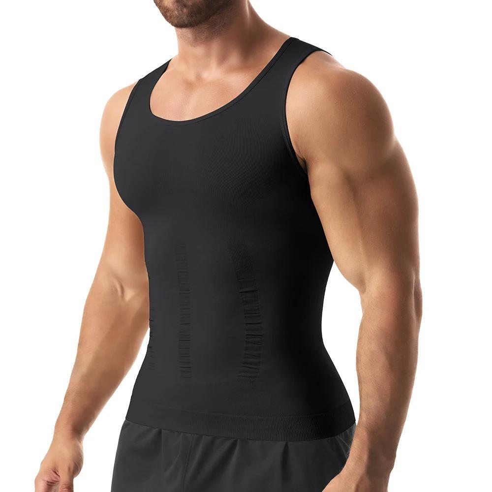 Mens Body Shaper Vest, Gynecomastia Compression Shirts, Tummy Control Undershirts Compression Shirt Men Shapewear Body Shaper Vest Compression Tank Top Undershirt