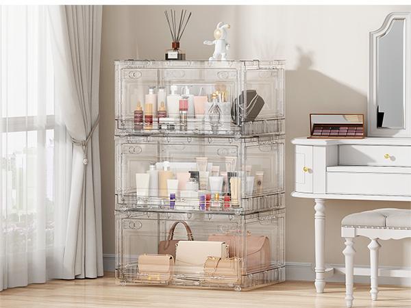BROVIEW Clear Stackable Storage Bins Drawers, Open Front Large Plastic Storage Bins with Lids, Foldable Closet Organizers and Storage for Wardrobe Cabinets, Pantry, Makeup