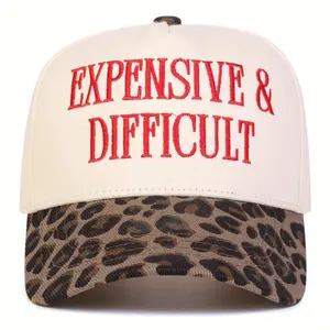 Expensive & Difficult Trucker Hat for Women Funny Leopard Print Baseball Cap with Bold Embroidery Adjustable Mesh Snapback for Sassy Girls Attitude Style Parties & Streetwear Great Gift for Christmas Valentine’s Day & Birthdays