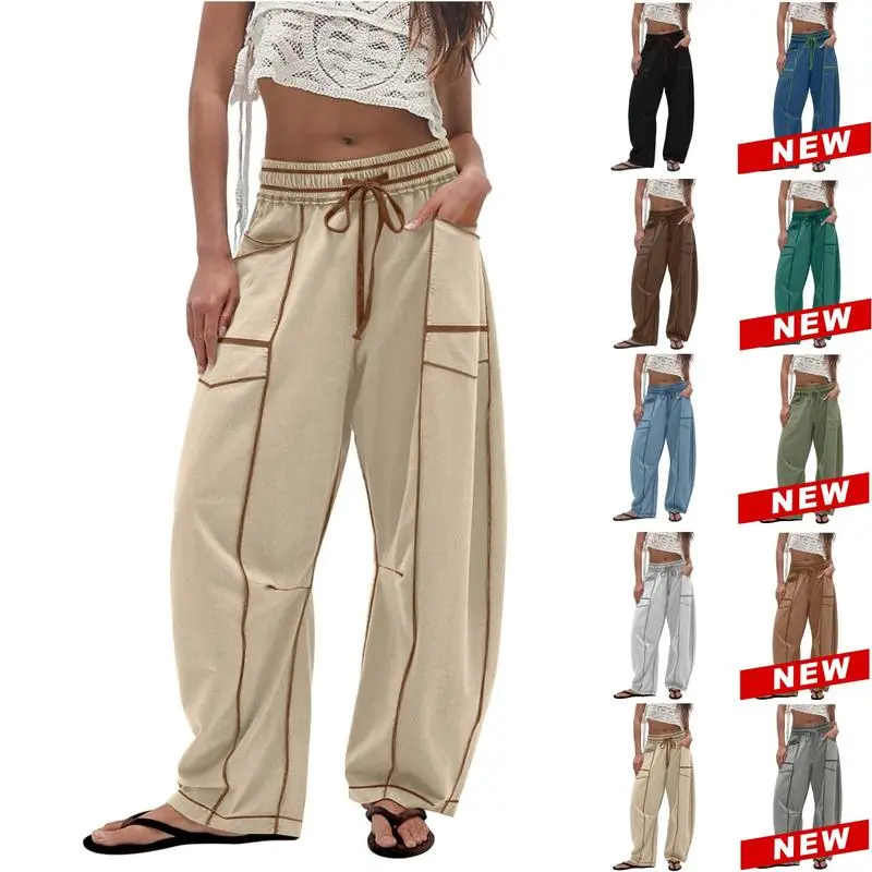 Mundoven Women's High-Waisted Barrel Bottoms - Oversized Wide-Leg Drawstring Sweatpants, Soft Basic Comfortable Lounge Pants, Trouser, Sweats