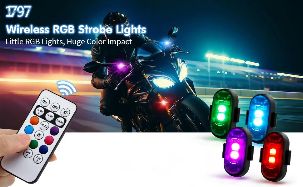 RGB Led Aircraft Strobe Light Remote Wireless Motorcycle Flash Light Warning Lights for   Bike Car Multifunctional