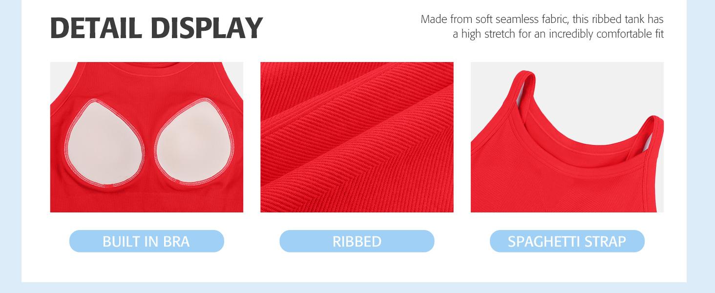 ATTRACO Women Workout Tank Tops with Built in Bra  Basic Ribbed Tank Top Crew Neck Racerback Athletic Camisole Seamless