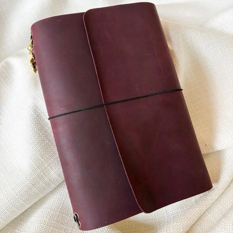 Handmade Leather Traveler’s Journal Cover | Refillable, Personalized with Charms