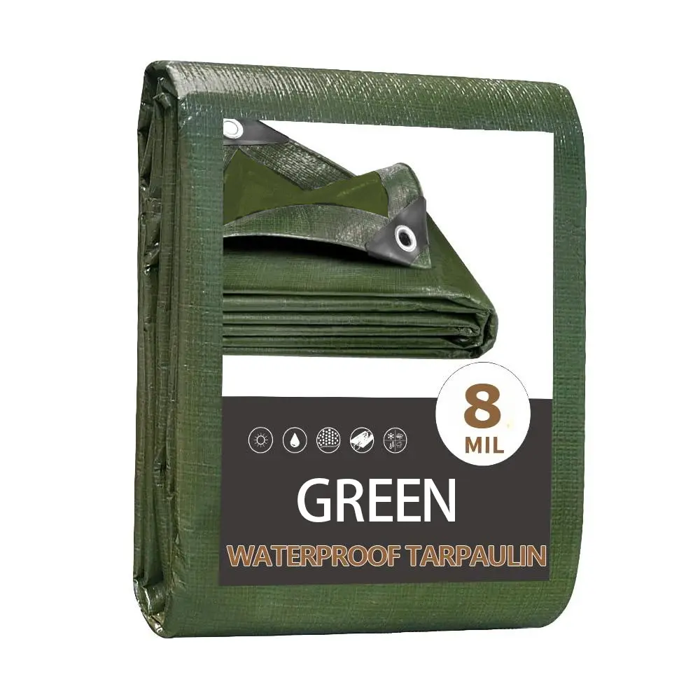 1pc Heavy-Duty Military Green & Silver HDPE Waterproof Tarp, Camping Accessories, Heat-Sealed Polyethylene Tarpaulin, Reinforced Metal Grommets, Tear-Resistant, Wear-Resistant, Windproof, All-Weather Protection for Outdoor Camping, Vehicles