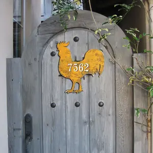 Designocracy MA98135-12 12 in. Rooster Wooden Custom House Number Sign Decor