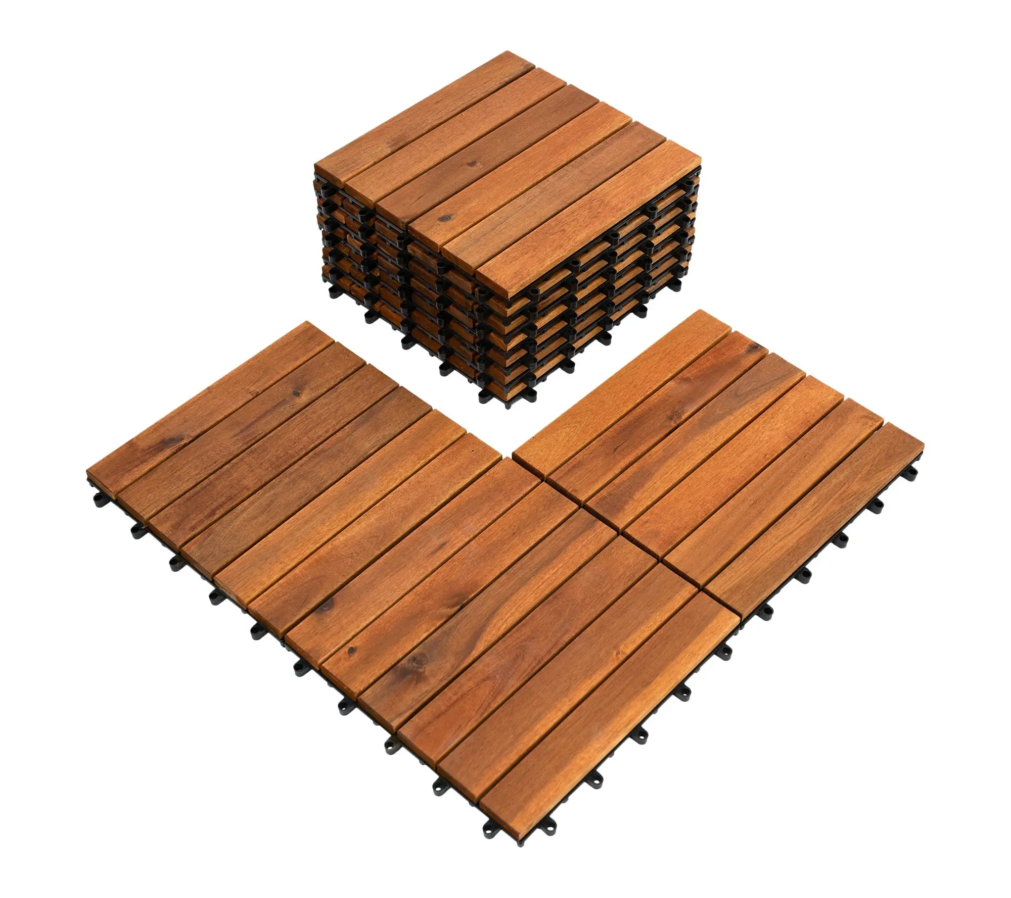 Bliss 20-Piece Solid Acacia Wood Interlocking Decking Tiles