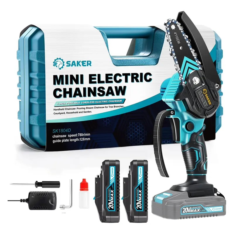 Saker Mini cordless chainsaw, 6-inch handheld chainsaw with safety lock [aged friendly], perfect gift for family and friends.