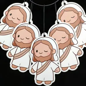 Rearview Mirror Hanging Fragrance Tablet, Chamomile and Geranium Fragrance, Original Cartoon-Style Depiction of Jesus, Accessories, Decoration, Room Decor, Car Smell Products, Car Scents, Car Interior Diffusers, Car Accessory, car Ornament