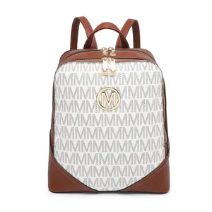 MKP Women Fashion Double Zipper Medium School Backpack Purse PU Leather Ladies Travel Shoulder Bag Set 2Pcs backpackeyes