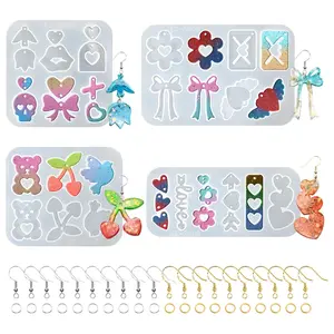44Pcs Earring Keychains Making Resin Molds Kit - DIY Silicone Jewelry Making Starter Kit,Epoxy Molds for Beginners,Gift for DIY Crafts,Tools for Pendants Necklace