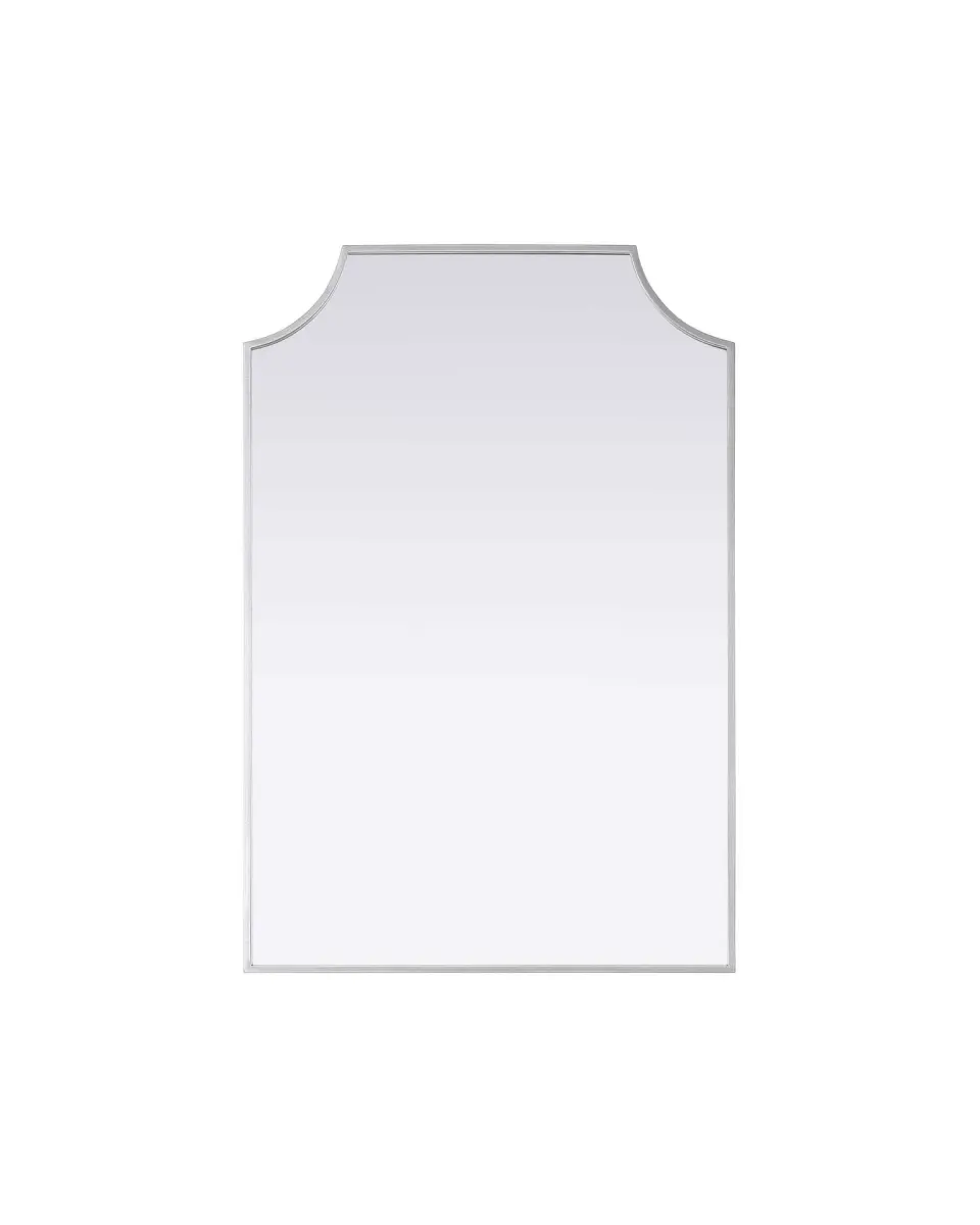 Elegant Modern 24x36 in. Rectangle Silver Notched Iron Frame Mirror (MR3B2436SIL) - Durable Glass, Rustproof Home Decor, Hanging Bathroom-Kitchen Accessory with Reliable Performance That Enhances Usability and Appearance, Notched Metal Mirror