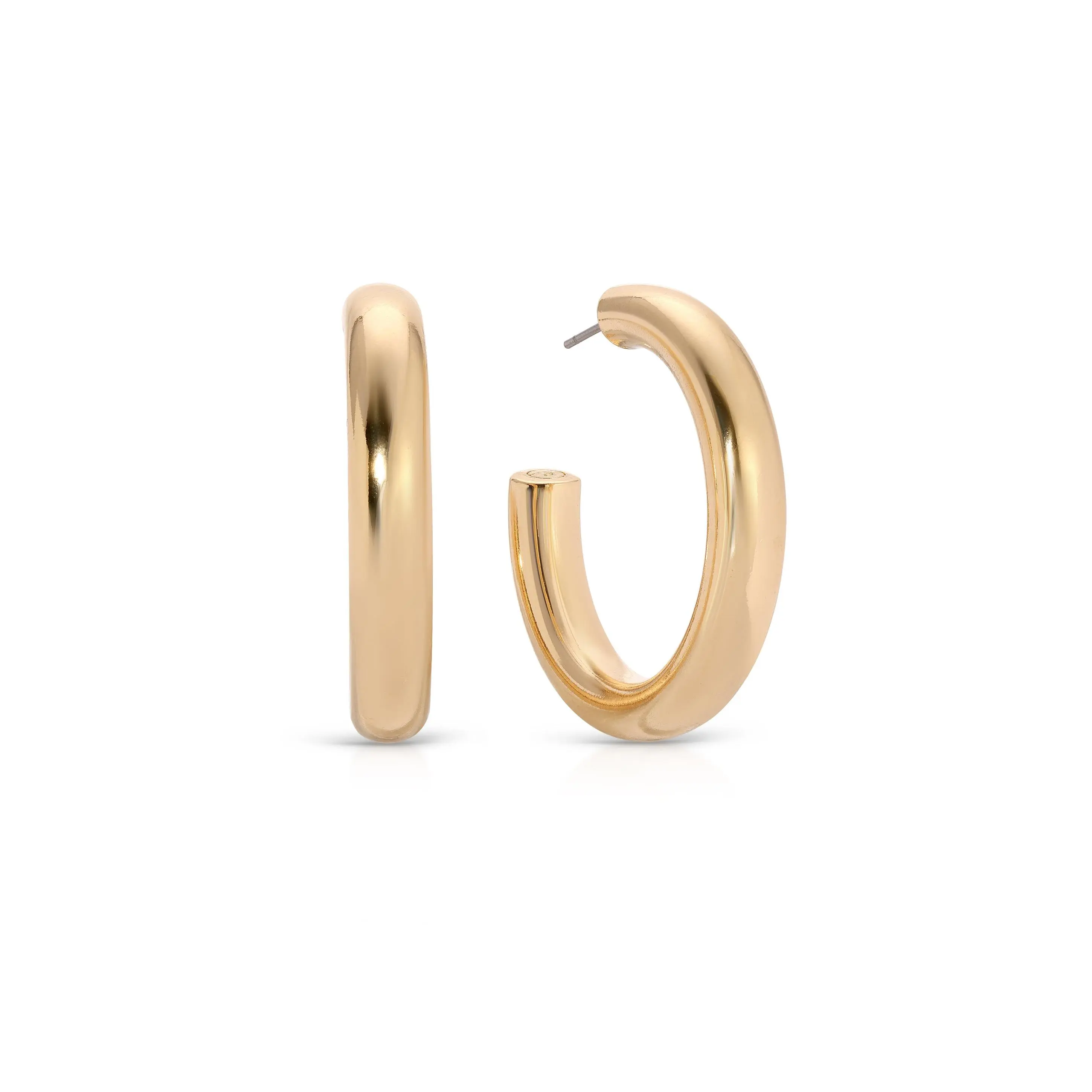 Medium Thick Classic Hoops – 18K Gold or Rhodium Plated 1.5” Everyday Chunky Hoops for Women, Minimal Timeless Jewelry