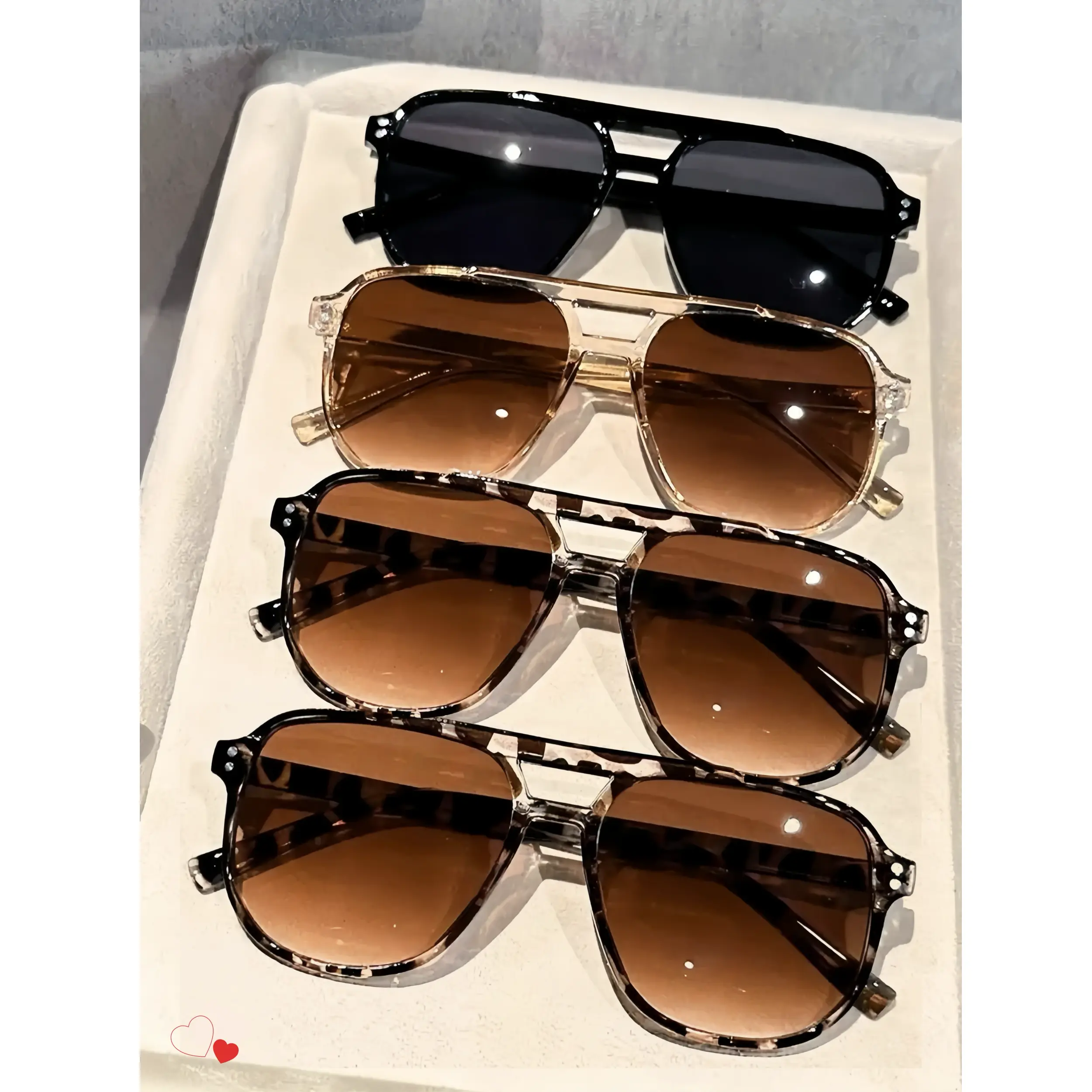 4 Pack Unisex Y2K Aviator Sunglasses, UV400 Polarized Lightweight Vintage Square & Oval Shades, Casual Fashion Eyewear for Driving, Daily Outdoor & Summer Travel, Double Bridge Design