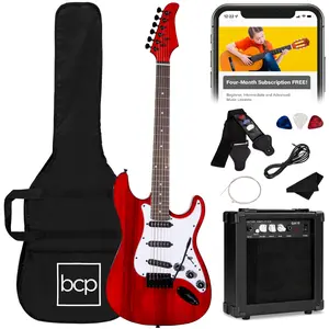 Best Choice Products 39in Full Size Beginner Electric Guitar Kit with Case, Strap, Amp, Whammy Bar