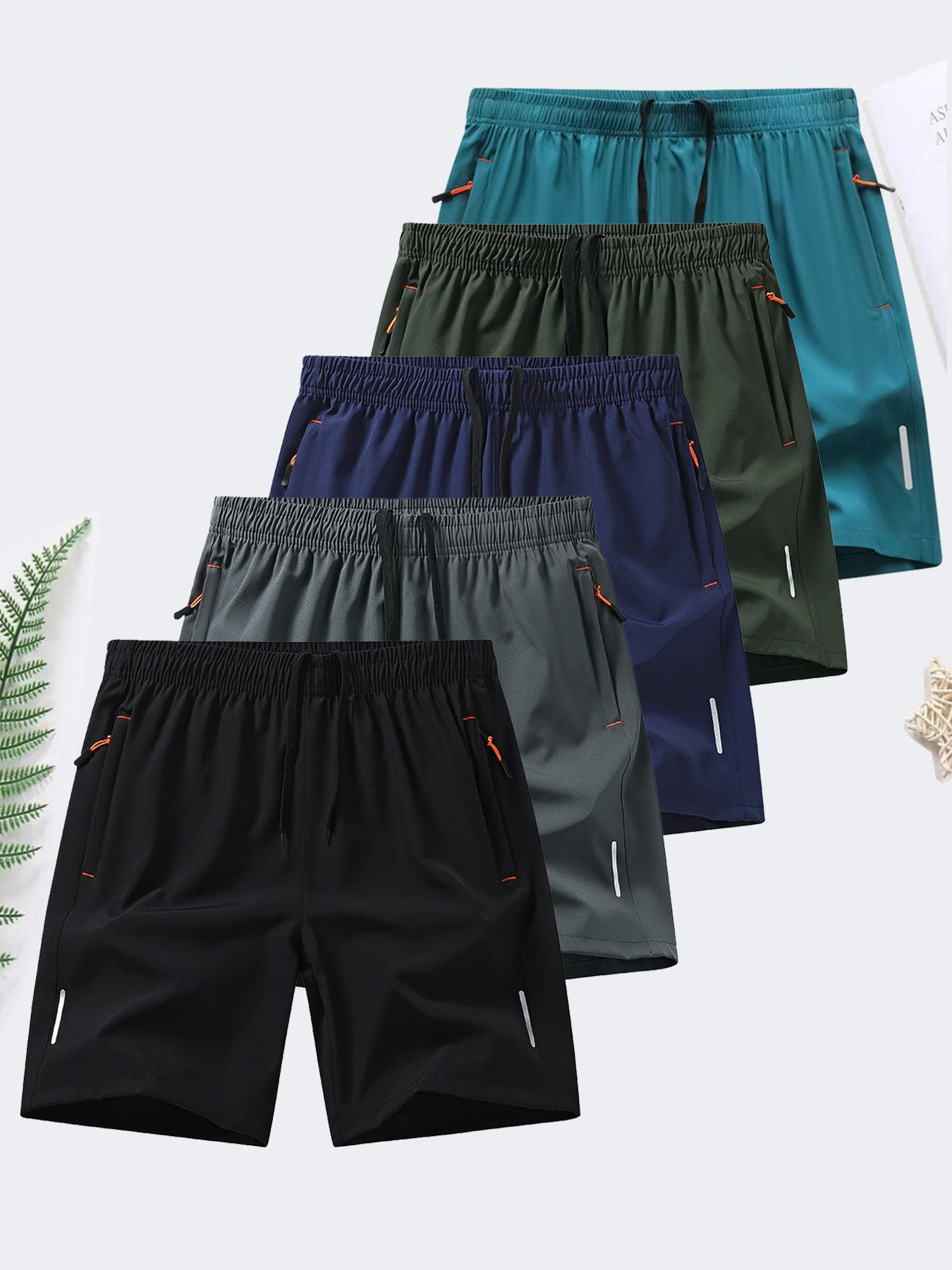 6-piece set, men's zipper pocket shorts, summer ice silk beach shorts, ice-sense quick-dry sports casual pants, basketball shorts thin, plus-size men's clothing reflective strip design, Menswear,Plain Trouser,suitable for running and fitness. Beige