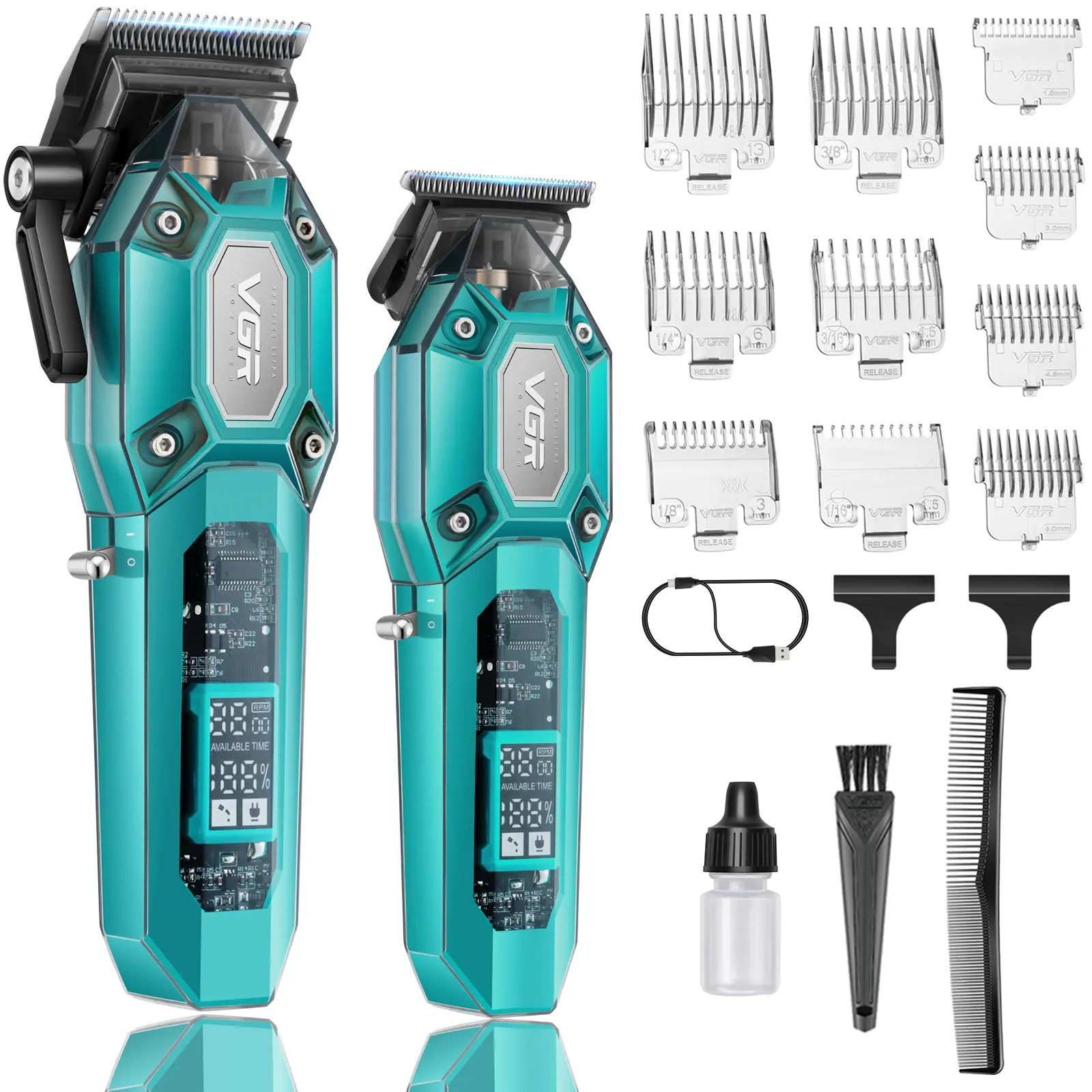 VGR Cordless Professional Barber Clippers & Trimmers Set for Men - 0 Gap T-Blade, LED Display, USB Charged V-600 & 900, Summerwins Matte Haircut Kit, Barber Equipment, Father's Day Gifts, Men's Personal Gadgets
