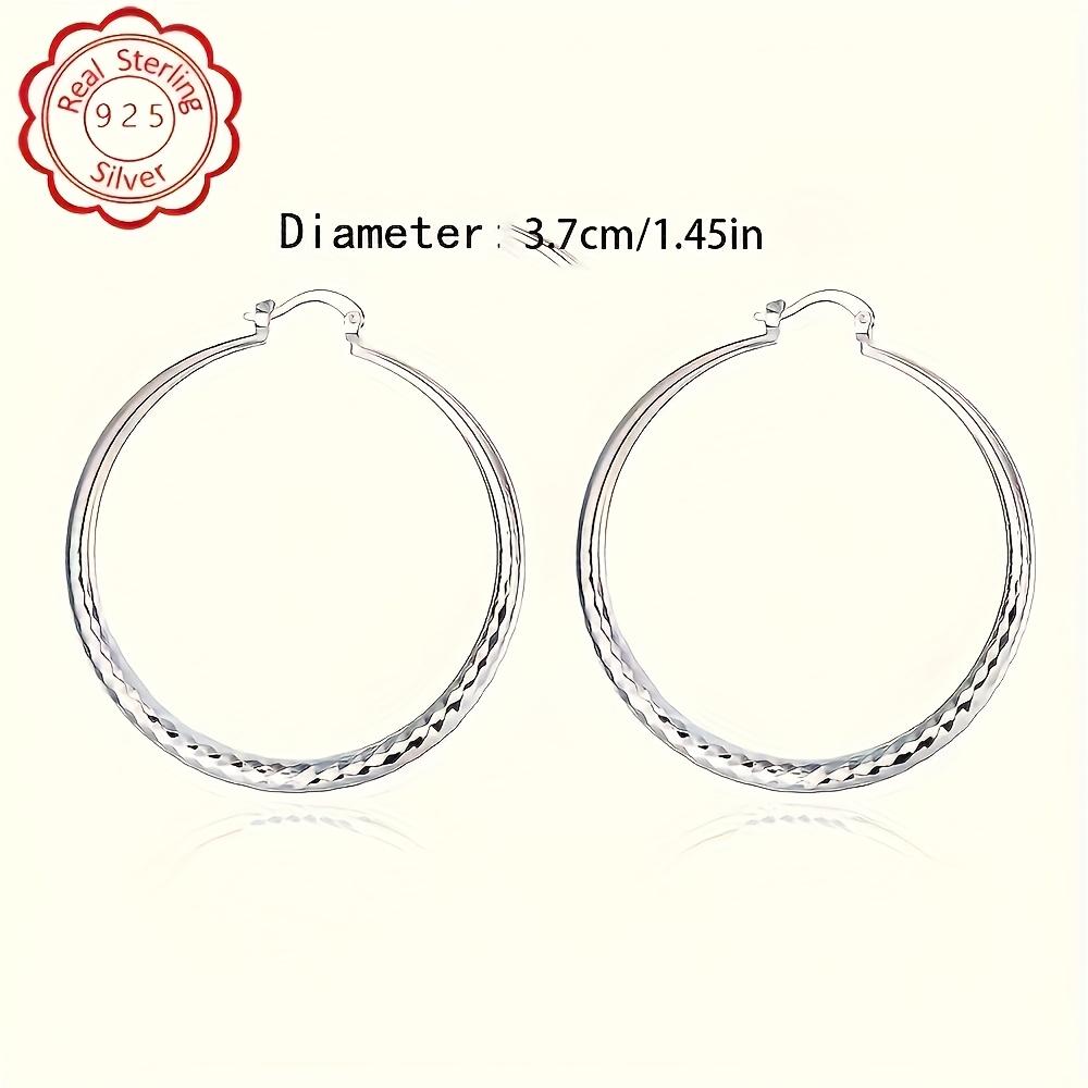 Pair Of 925 Silver Earrings, Suitable For Women, Elegant Large Circle Design, 925 Silver Color, Hypoallergenic Ear Needles, Suitable For Daily And Vacation Wear, Suitable As Valentine's Day Gift SpringStatements