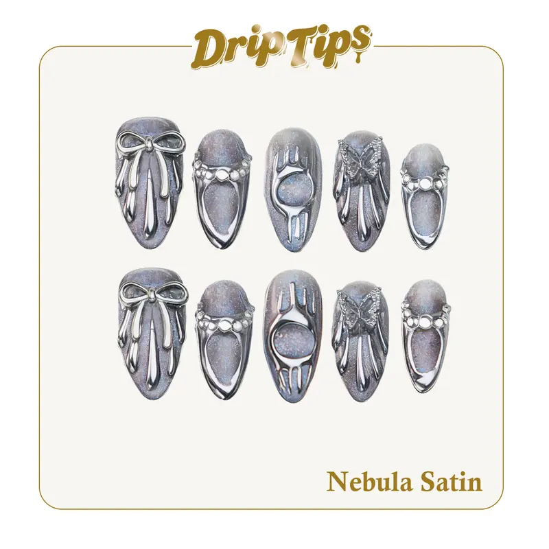 DripTips｜NEBULA SATIN 10PCS Handmade Press On Nails Reusable/Long-Lasting/Salon-Grade