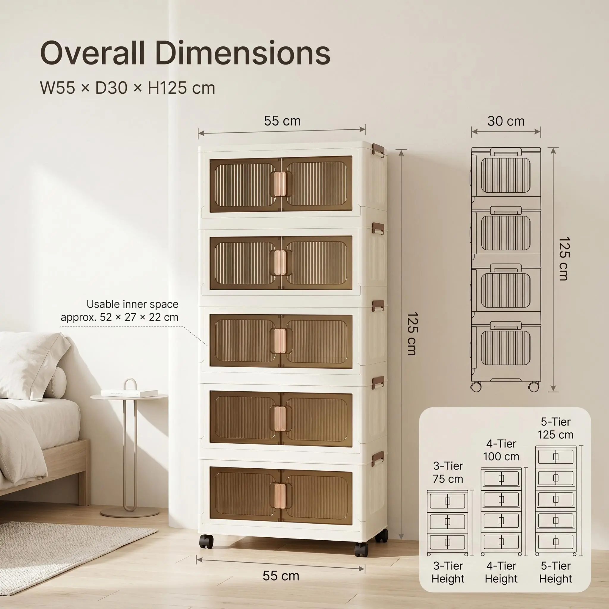 US 5-Layers PeaWove Foldable Storage Cabinet with Lockable Wheels - Boxed Home Storage Organization Unit, Translucent Double Doors, Clothing Compartments, Stackable Plastic Organizer Chest, Rectangular,back to school,back to school haul