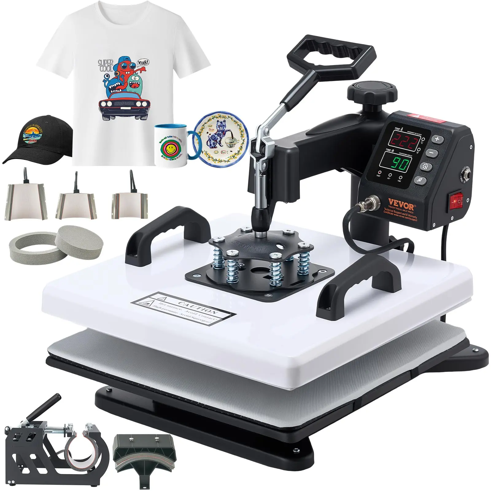 【Summerfinds】VEVOR Heat Press Machine, 15 x 15 in, 2-in-1 Multifunction, 360° Swing Away, 1200W Double Tube Fast and Even Heating, Digital Precise Control, Sublimation Press Machine for T-Shirts, Hats, Caps