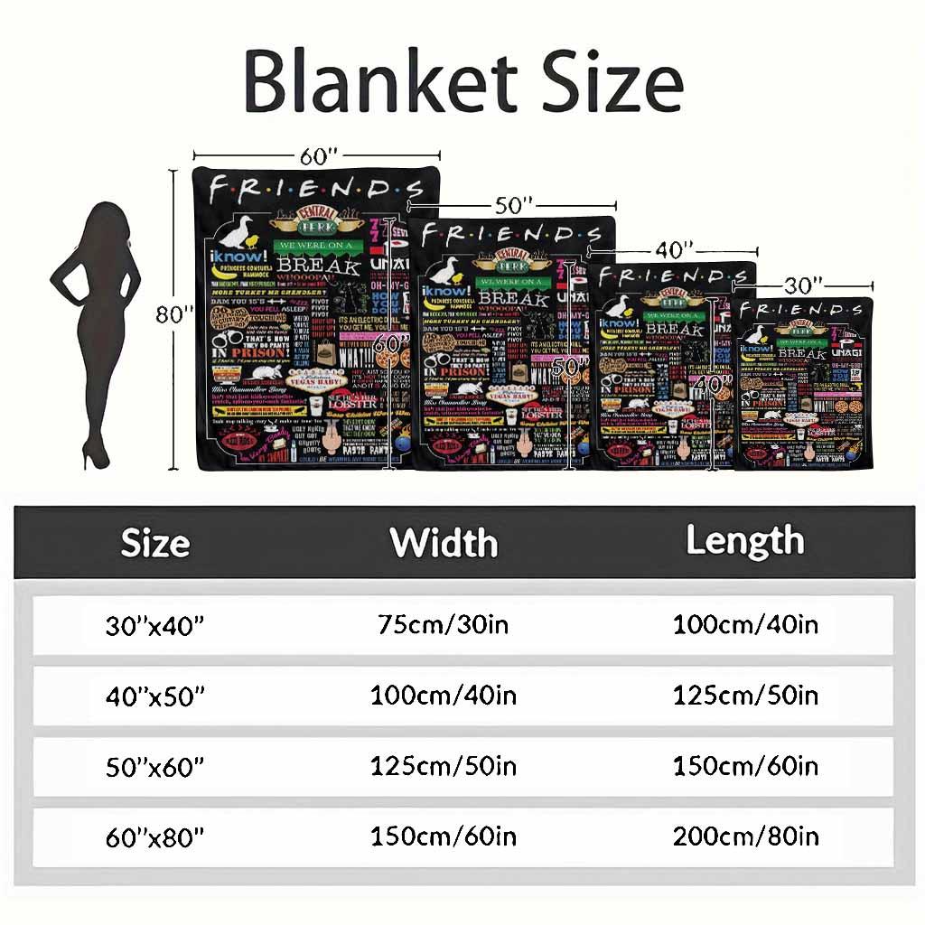 Friends Inspired Flannel Blanket Central Perk Quotes Print Soft Cozy Throw with Colorful Iconic Design Perfect for Sofa Bed Office Living Room TV Watching Gift Home Decor