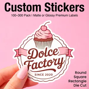 Custom Vinyl Stickers Waterproof Die Cut, Round, Square or Rectangle – 100 Pack Premium Quality Logo Stickers for Small Business, Packaging, Branding, Laptop, Bottle, Car, Durable Matte or Glossy Finish Weatherproof Decals