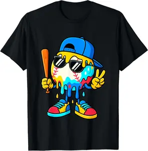 Ice Cream Drip Baseball Spots Sprinkle for Boys T-Shirt - Crewneck Men Women Youth Boys Girl T-shirt Cotton Fabric