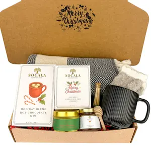 Cozy Christmas Gift Basket for Men with Blanket