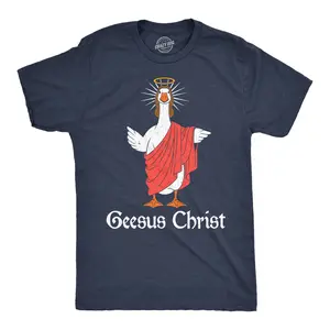 Mens Funny T Shirts Geesus Christ Sarcastic Religious Goose Tee For Men Mens Funny T Shirts Cool Vintage Fashion T-Shirt Gift Classic Menswear Animal Apparel for Men Funny Religious Short Sleeve Novelty Tees Navy -